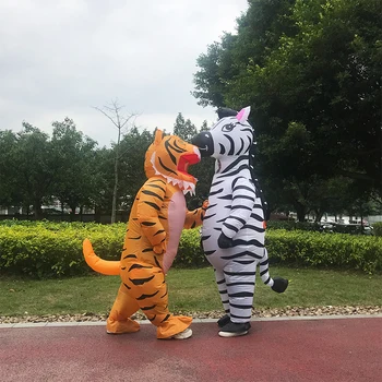 Adultos Anime Mascote Purim Tigre, Zebra Inflável Traje De Halloween Trajes Cosplay Festa De Carnaval Terno Animal Dramatização Disfrace