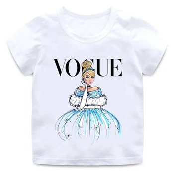 Moda VOGUE Princesa de Impressão Tshirt de Crianças dos desenhos animados Engraçados Casual Crianças Roupas de Verão T-Shirt Para as Meninas 2-11T
