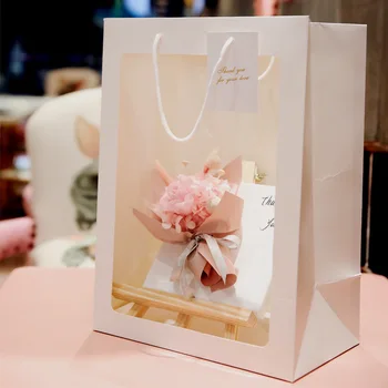 5 pcs entrega vaso de Flores INS estilo transparente bolsa retangular saco branco explosão Dia dos Namorados presente de Natal caixas