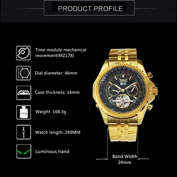 JARAGAR o Relógio de Ouro de Homens Automática Militar Relógios de Pulso da Marca Top de Luxo Cinta de Aço Inoxidável relojes hombre 2020 modernos Presente