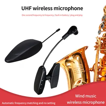 Profissional sensível Redução de Ruído Saxofone, bateria Recarregável de Bronze Instrumento Musical Microfone sem Fio UHF de Transmissão