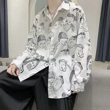 2020 Homens do Estilo coreano Moderno de mangas compridas Flor Camisa Havaiana Camisa Masculina Streetwear Mens Moda de Impressão Camisas M-2XL