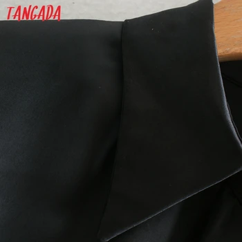 Tangada Moda Primavera Mulheres negras blusa de Cetim Vestido de Manga Longa Senhoras de Volta Zipper Vestido Mini 2XN42