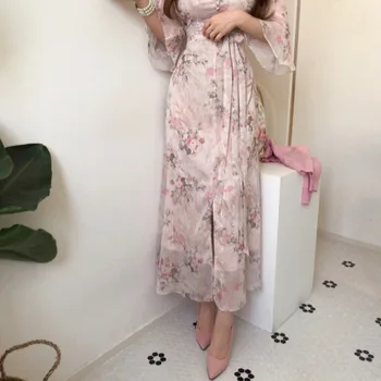 2020 Chique de Verão, as Mulheres Imprimir Midi Vestido de Chiffon Elegante Vestido de Bandagem Elegante Pista Vestidos Vestido vestido de festa