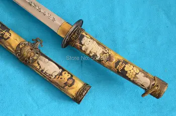 Artesanal Japonês Espada Samurai, Katana Dobrada De Aço De Cobre Bainha
