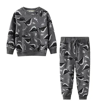 Saltar Metros de Inverno Outono de Meninos Meninas rapazes raparigas Dinossauros de Impressão Algodão Conjuntos de Vestuário de Moda de blusas de Moletom + Calça com 2 PCS Roupas