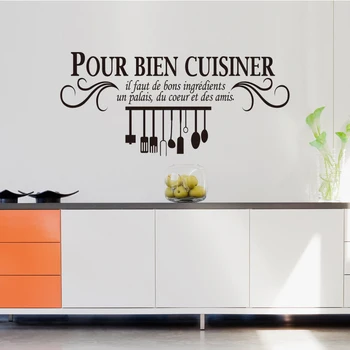 Cozinha francesa de Vinil Escultura Adesivos de Parede de Cabeça para Baixo Pratos Mural Removível Decalque Arte de Cozinha, Decoração de Pintura DW0638
