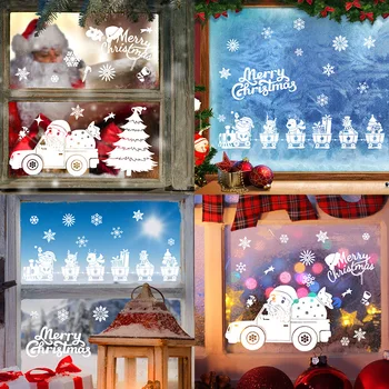 Dos desenhos animados Bonitos de Natal Brancas Etiqueta da Janela de Papai Noel de Natal Rena floco de Neve de Decalques de Parede para o Windows Decoração de Casa