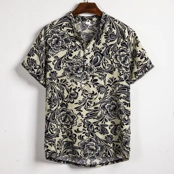 Mens Étnica de Manga Curta, Casual, Roupa de cama de Algodão de Impressão de Camisa Havaiana de Alta qualidade em roupas masculinas
