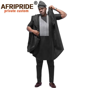 Africano de Roupas para Homens Agabada Veste Camisa de Ancara Calças Tribal Chapéu de 4 peças de Terno Dashiki, Roupas para Casamento AFRIPRIDE A2016019