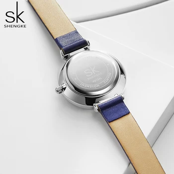 Shengke SK Mulheres Relógios de Marca Top de Luxo Pulseira de Couro Mulher de Pulso Pena Azul Relógio Quartz Ladies Watch reloj mujer 2019