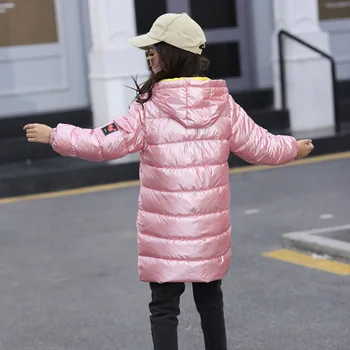 2019boy meninas Crianças Quente Prata Brilhante para Baixo de algodão acolchoado jaqueta Longo Inverno moda infantil para Meninos e Meninas