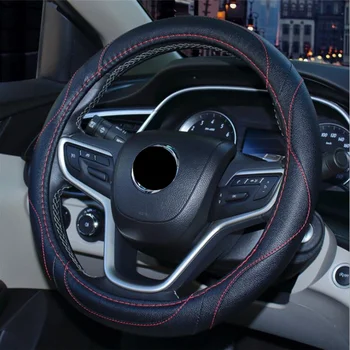 Universal 38 cm cobertura de volante estilo esportivo de couro artificial trança no volante proteger interior automotivo