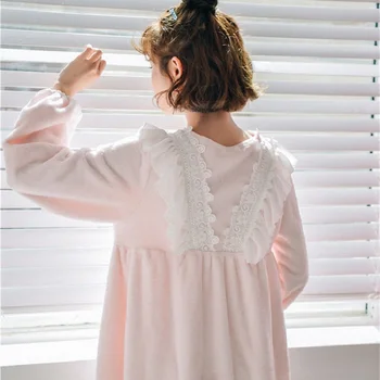 Engrossar Flanela Feminino Camisolas Para As Mulheres Inverno Quente Princesa Doce Laço Branco Pijamas Feminino Roupas De Dormir De Presente De Natal