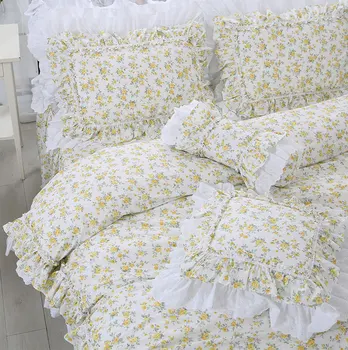 Tendência pastoral flor amarela conjunto de roupa de cama,camas completo, rainha, rei de algodão única dupla de têxteis lar cama, vestido fronha de capa de edredão
