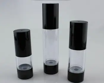 10pcs/lot Vazio 15ml 30ml claro garrafa de vácuo com bomba preto tampa loção cosmética airless garrafa com bomba preto