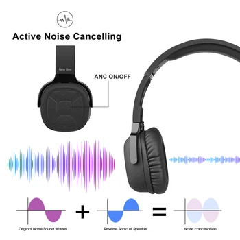 Nova Abelha Auscultadores sem Fios com Cancelamento Ativo de Ruído Fone de ouvido Bluetooth ANC, Aparelhagem hi-fi de som Fone de ouvido com Microfone para Computador/Jogos