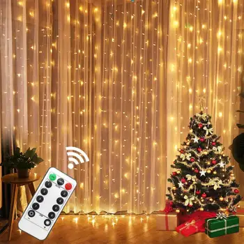 3M LED Luzes de Fadas Garland Cortina Lâmpada de Controle Remoto USB Seqüência de Luzes Guirlanda na Janela de Casamento, Decoração de Natal para Casa