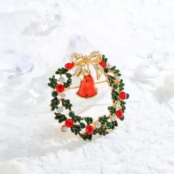 Neoglory Jóia da Coroa de Natal & Jingle Bells Broches para as Mulheres de Ouro Fita Esmalte Casaco Pin 2020 Quente Nova Marca de Presente de NATAL