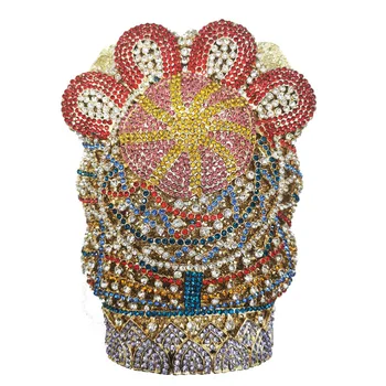 Forma do elefante Senhoras Ouro Noite de Cristal Saco de Embreagem de Strass de Noiva Garras Bolsa partidárias Mini Jantar Bolsas