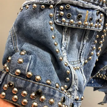2019 Outono Novo Repleto de Rebite Jaqueta Jeans Mulheres Breasted Único Casual Short Jeans, Jaquetas Casaco Feminino Solta Crop Top R760