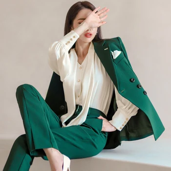 2020 Moda Terno Mulheres Blazer Conjunto De Negócios Do Escritório De Trabalho Uniforme Pantsuits Feminina Outono Inverno 2 Conjuntos De Peças Formais Calça Ternos