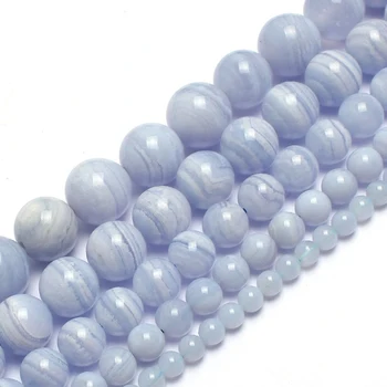 Natural cordão Azul Agates Esferas de Pedra Para Fazer Jóias Escolha o Tamanho 4 6 8 10 12 Mecha DIY Pulseira Colar Brincos de 15