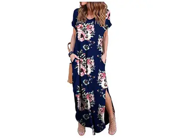 Sexy 2020 verão casual manga curta floral vestido longo para as mulheres de vestido longo, vestido