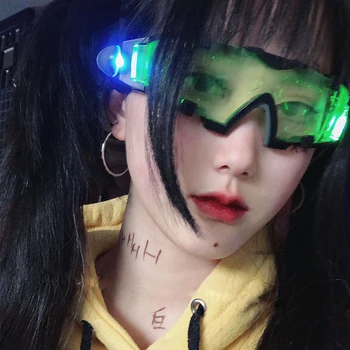 Japão Harajuku Anime Óculos LED Shiner Super Legal Óculos de Segurança Cosplay Futuro de Máquinas Harajuku Visão Noturna