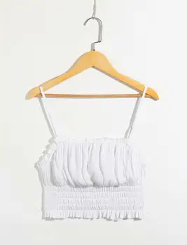 Moda viscose tecido streetwear camis ruched mulheres brancas parte superior do tanque de safra do verão top dropshipping