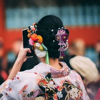 Kimono Hanfu Cabelo Decoração De Tecido Flor De Borla Acessório De Cabelo