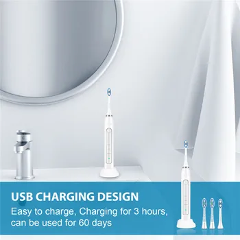 Sonicool 051B Escova de dentes Elétrica Recarregável USB ultra-Sônica 48000 RPM Escovas de Dente Com 4 Pcs DuPont Cabeças de Escova