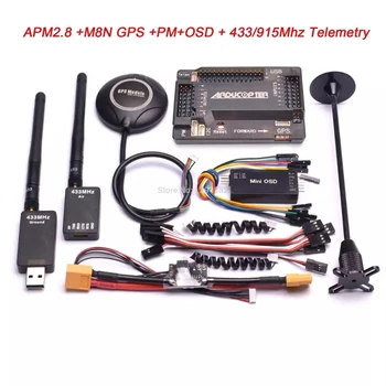 APM2.8 APM 2.8 Controlador de Vôo M8N 8N Bússola de GPS + Alimentação Moudle + Mini OSD + 915Mhz / 433Mhz 100mw / 500mw Kit de Telemetria