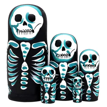 1set Cinco-camada de Esqueleto Impresso russas Matryoshka Brinquedo de Madeira que Desejam Boneca de Halloween Brinquedos de Presente Para as Crianças da Venda Quente