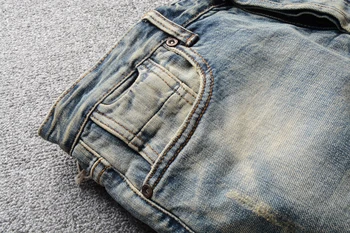 Design Vintage Jeans masculinos de Alta Qualidade Retro Lavado Clássico Jeans Homens Botões de Calças Pouco Elástico de Ajuste Fino de Marca de Jeans homme