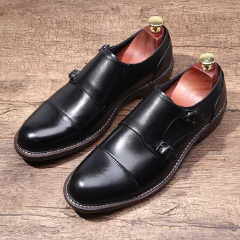 Homens brown Oxfords Vestido Formal Sapatos Goodyear Artesanais de couro Genuíno Monge Correia