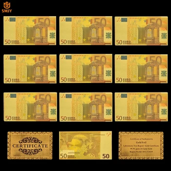 10Pcs/Lot Cor Euro Ouro de Notas de 50 Euros, Folha de Ouro de Notas, Lembranças de Papel-moeda de Coleção
