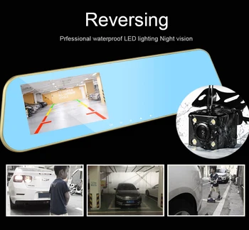 4.3 Polegadas Carro Dvr da Câmera de visão Traseira, Espelho de Lente Dupla Full HD 1080P Visão Noturna G-sensor Traço Cam Auto Gravador de Vídeo Registrator
