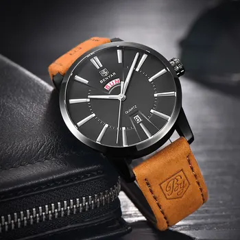 BENYAR Marca de Moda Casual em Couro Impermeável Relógio de Quartzo Simples Cronógrafo Calendário dos Homens Relógio de Desporto Relógio Masculino 12