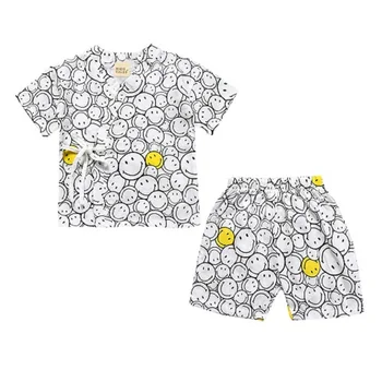 BCS225 meninas meninos vestuário de pijama terno bebê fina gaze de algodão roupas moda verão dos meninos mangas curtas + calças curtas