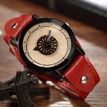 Dente-de-leão design dial criativo relógios de homens Pulseira de Couro Estilo Simples relógio masculino Mens Mulheres de Quartzo, relógios Relógios Únicos