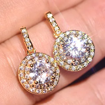 Luxo bling diamantes dangle brincos para mulheres Rosas de ouro branco cor pendientes mujer brinco jóias Ins bijoux bague presente