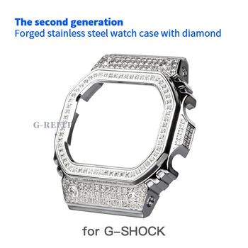 G-Adaptação de aço inoxidável 316L DW5600 diamante incrustado Correia de Relógio Bezel G-shock DW5000/5035 Caso Relógio de Banda e com ferramentas de