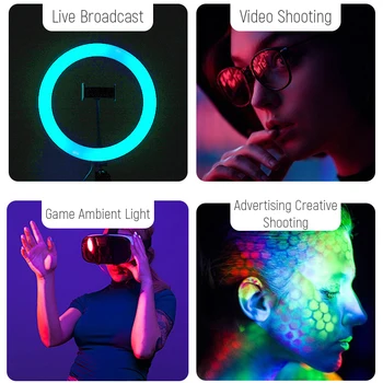 33 cm 26 cm 20 cm RGB Anel de Luz Com Telefone do Suporte de Tripé Colorido Fotografia de Iluminação Para Maquiagem Vlogging Curto Vídeo do YouTube ao Vivo