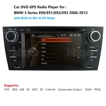 DVD do carro do Leitor de Rádio de Navegação GPS para o BMW série 3 E90 E91 E92 E93 2006-2012 2009 RDS Bluetooth BT DAB+ TPMS SD USB EQ Link de Espelho