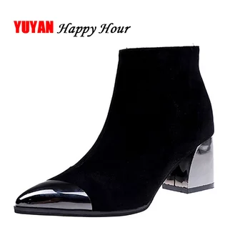 Praça Botas de Salto Mulheres Botas de Inverno Quente Calçado Pontiagudo dedo do pé Senhoras Sexy Botas para 2018 Mulher Sapatos de Mulheres Tornozelo Botas YX350