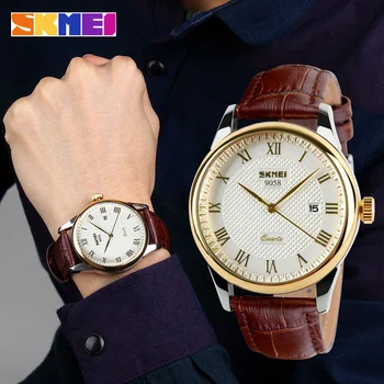 SKMEI Mens Relógios de Marca Top de Luxo, Pulseira de Couro de Negócios, Relógio Homens 3Bar Impermeável de Quartzo Relógios de pulso Relógio Masculino 2019