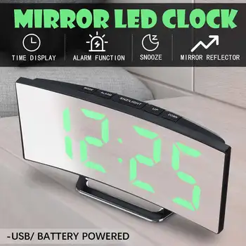 Relógio LED Tela Grande Espelho Digital Relógio de Repetição Noite de Temperatura Display 5 Modo de Relógio de Mesa Bateria de Carregamento USB