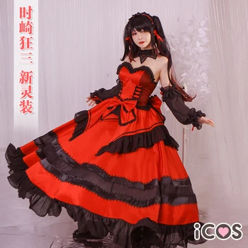 Data Vivo Tokisaki Kurumi lolita Vermelho Traje Cosplay Trajes de Halloween para as mulheres