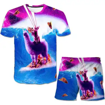 Animais de gato crianças conjuntos de Roupas para Meninos de Verão meninas 3D T-Shirt terno Curto Menino Roupa Esporte Atender Crianças Definir filho bebê Traje